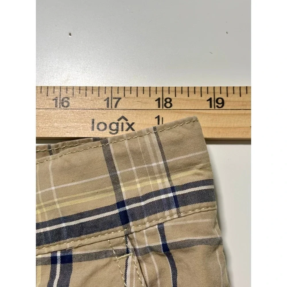 IZOD Plaid Chino Shorts Mens 38 Tan Grey Cotton Flat Front‎ 10